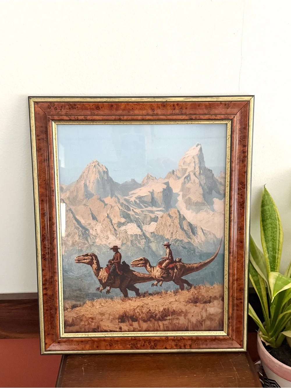 Cowboy Dinosaur Ranger Mountains Canvas Art Print Quirky Vintage Framed Wall Art